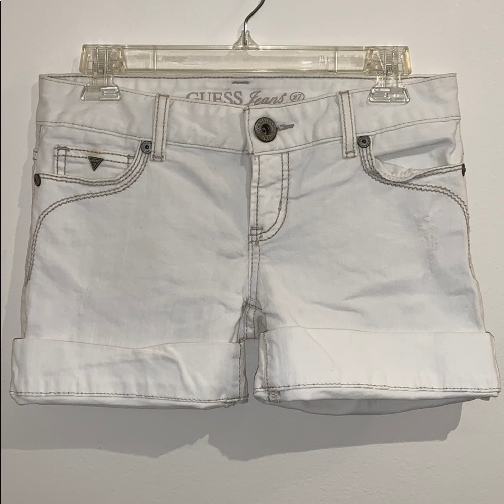 Guess white denim shorts size junior 7, 27” waist.